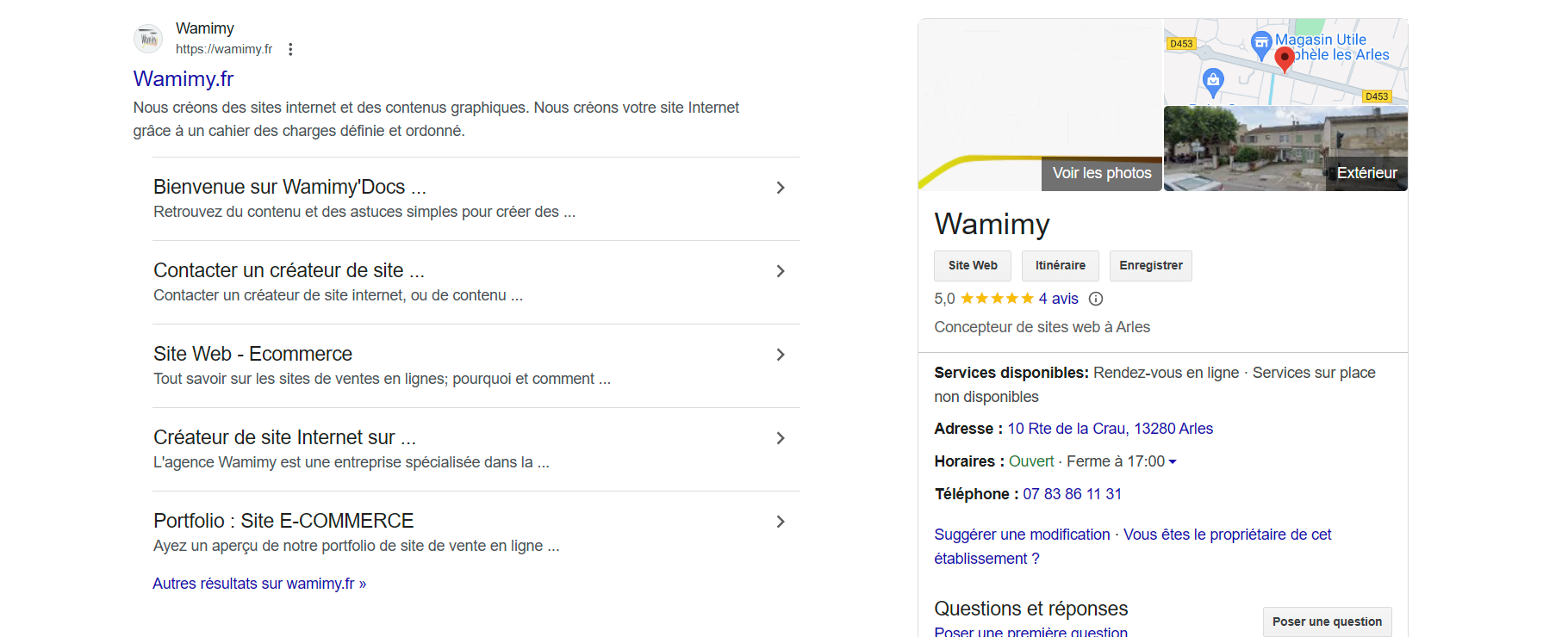 Image illustrant la fiche google business de wamimy agence web