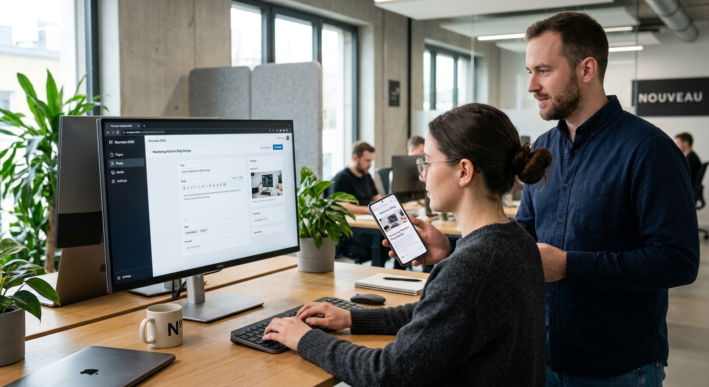 Blog moderne avec design épuré sur ordinateur et mobile
