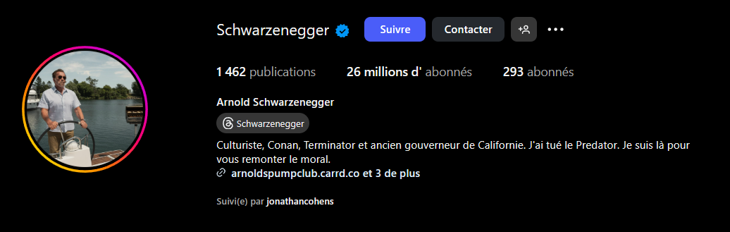 Biographie Isntagram de Schwarzenegger