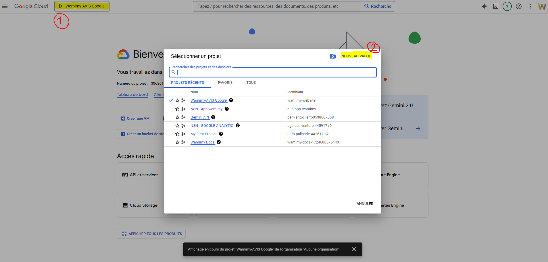 Créer un projet sur Google Cloud Console