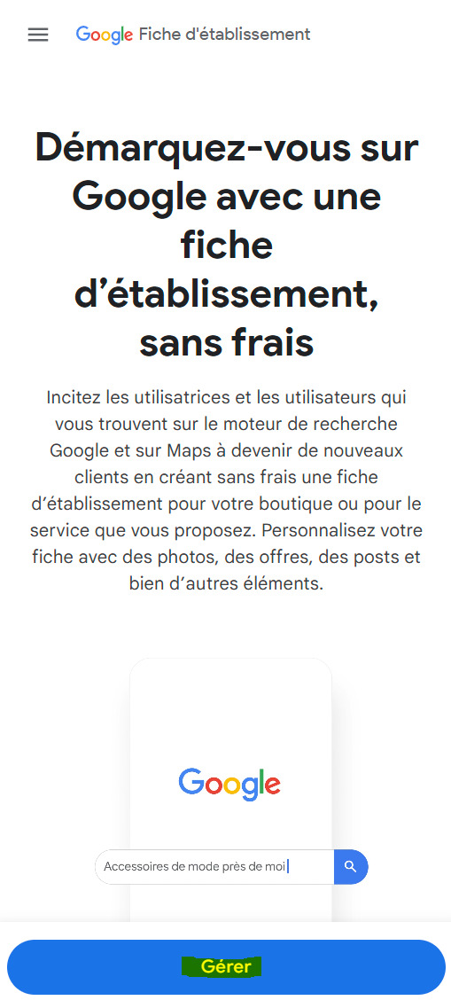 Image montrant comment créer une fiche google business