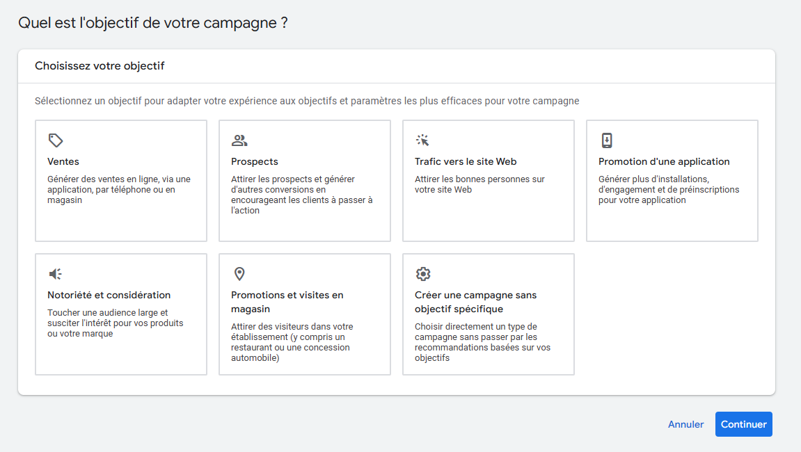 Image de la création de campagne sur google ads en 2025