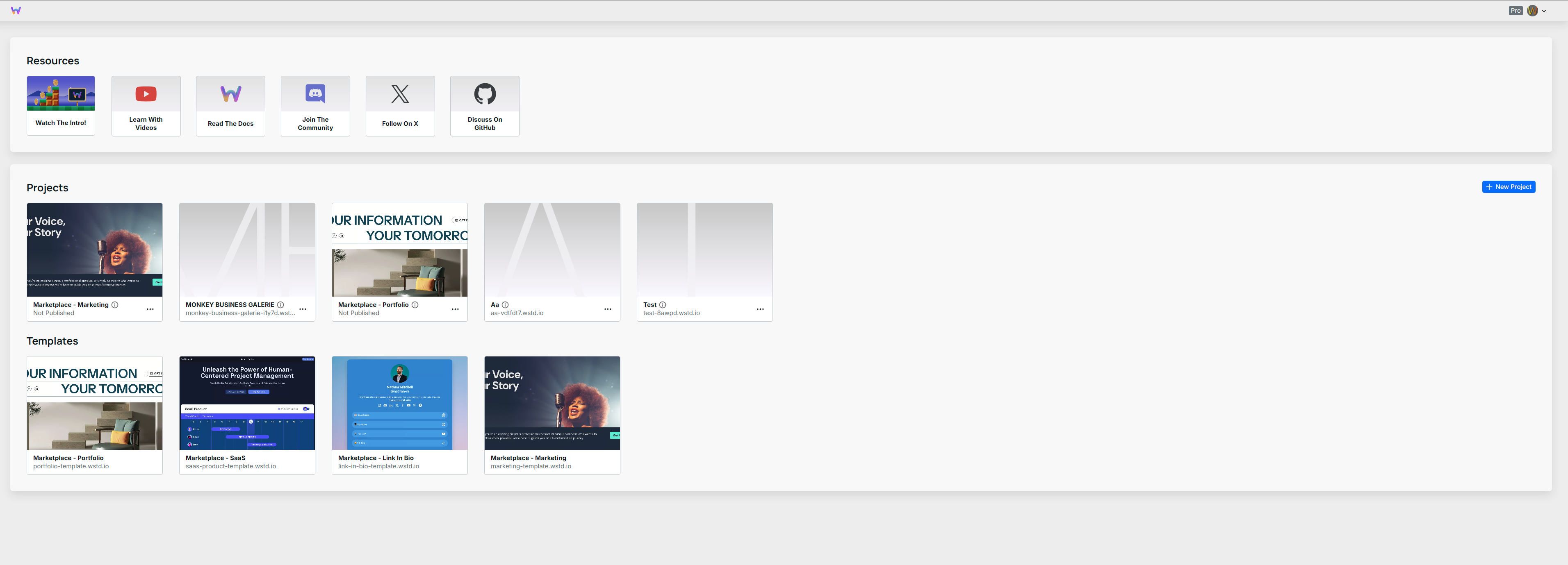 Page principal de webstudio